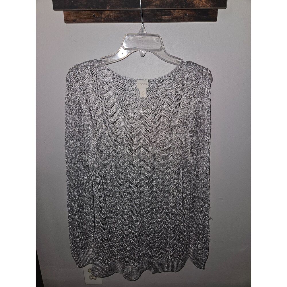 Chicos Silver Shine Crochet Sweater 2